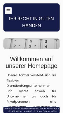 Vorschau der mobilen Webseite www.tammtamm.de, Rechtsanwälte Tamm & Tamm