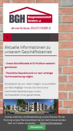 Vorschau der mobilen Webseite www.bgh-nms.de, Baugenossenschaft Holstein eG