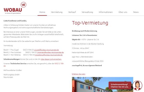 Vorschau von www.wobau-neumuenster.de, Wohnungsbau G.m.b.H. Neumünster