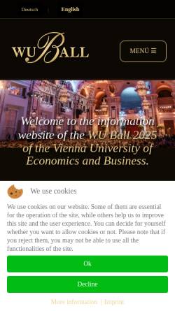 Vorschau der mobilen Webseite www.wuball.at, Ball der Wirtschaftsuniversität Wien