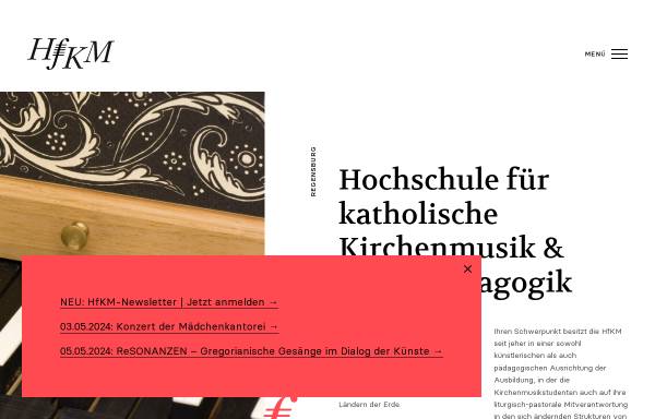Vorschau von www.hfkm-regensburg.de, Hochschule für Katholische Kirchenmusik und Musikpädagogik Regensburg (HfKM)