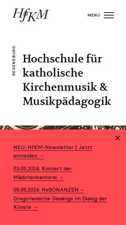 Vorschau der mobilen Webseite www.hfkm-regensburg.de, Hochschule für Katholische Kirchenmusik und Musikpädagogik Regensburg (HfKM)