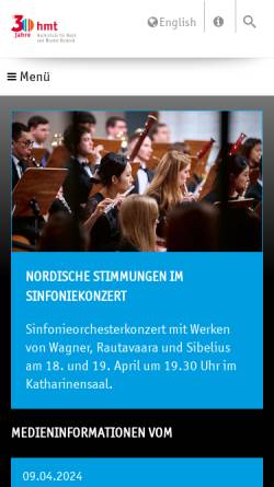 Vorschau der mobilen Webseite www.hmt-rostock.de, Hochschule für Musik und Theater Rostock