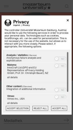 Vorschau der mobilen Webseite www.moz.ac.at, Universität für Musik und Darstellende Kunst 