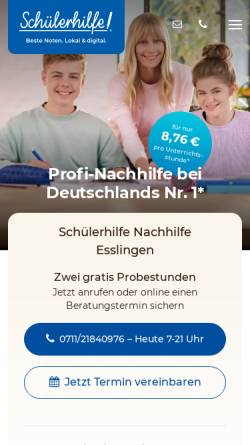 Vorschau der mobilen Webseite www.schuelerhilfe.de, Schülerhilfe Esslingen