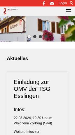 Vorschau der mobilen Webseite www.tsg-esslingen.de, TSG - Turn und Sportgemeinschaft Waldheim Esslingen 1898 e.V