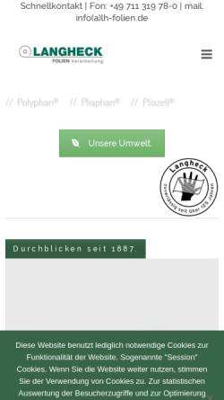 Vorschau der mobilen Webseite www.langheck.de, Langheck + Co KG, Transparentfolienfabrik