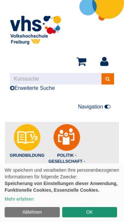Vorschau der mobilen Webseite www.vhs-freiburg.de, Volkshochschule Freiburg e.V.