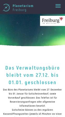 Vorschau der mobilen Webseite www.planetarium-freiburg.de, Planetarium Freiburg