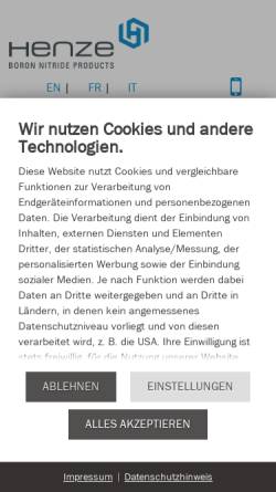 Vorschau der mobilen Webseite www.henze-bnp.de, Boron Nitride Products GmbH
