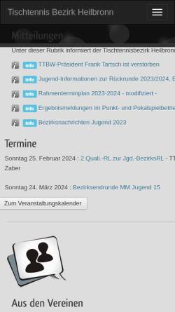 Vorschau der mobilen Webseite www.ttbhn.de, Tischtennis Bezirk Heilbronn