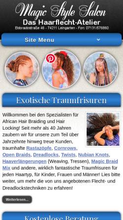 Vorschau der mobilen Webseite traumfrisuren.de, Magic Style Haarflechtatelier