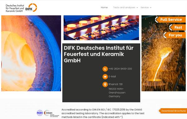 Vorschau von www.difk.de, DIFK Deutsches Institut für Feuerfest und Keramik GmbH