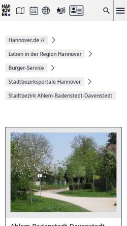 Vorschau der mobilen Webseite www.hannover.de, Stadtbezirk Ahlem-Badenstedt-Davenstedt