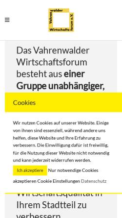 Vorschau der mobilen Webseite www.vahrenwald-kanns.de, Vahrenwalder Wirtschaftsforum e.V.