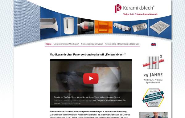 Keramikblech - Walter E. C. Pritzkow Spezialkeramik