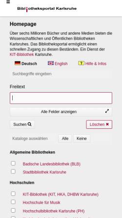 Vorschau der mobilen Webseite www.bibliotheksportal-karlsruhe.de, Bibliotheksportal Karlsruhe