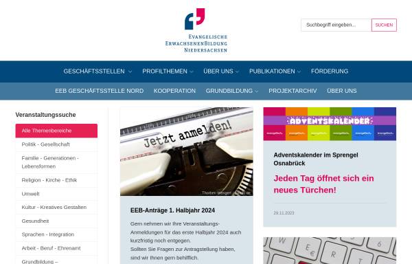 Vorschau von www.eeb-stade.de, Evangelische Erwachsenenbildung Niedersachsen Arbeitsgemeinschaft Nord