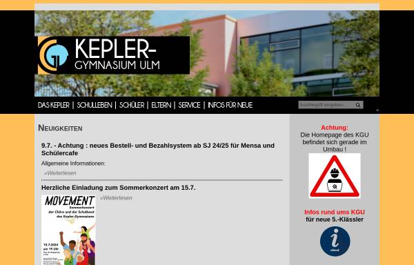 Vorschau von www.kgu.schule.ulm.de, Kepler-Gymnasium Ulm