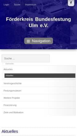 Vorschau der mobilen Webseite www.festung-ulm.de, Förderkreis Bundesfestung Ulm e. V.