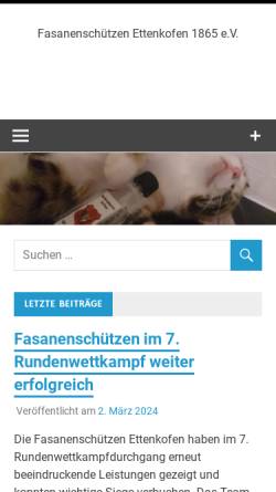 Vorschau der mobilen Webseite www.fasanenschuetzen.de, Fasanenschützen Ettenkofen 1865 e.V.