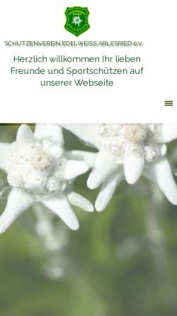 Vorschau der mobilen Webseite www.edelweiss-arlesried.de, Schützenverein Edelweiß Arlesried e.V.