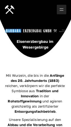 Vorschau der mobilen Webseite barbara-erzbergbau.de, Barbara Rohstoffbetriebe GmbH