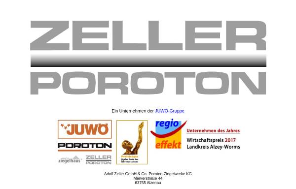 Vorschau von www.zellerporoton.de, Adolf Zeller GmbH & Co. Poroton-Ziegelwerke KG