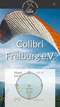 Vorschau der mobilen Webseite www.gsccolibri.de, Gleitschirmclub Colibri e.V. Freiburg