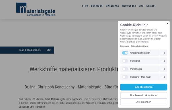 Vorschau von www.materialsgate.de, Technologie-Agentur materialsgate - Dr. Christoph Konetschny, Prof. Dr. Ralf Riedel und Ute Riedel GbR