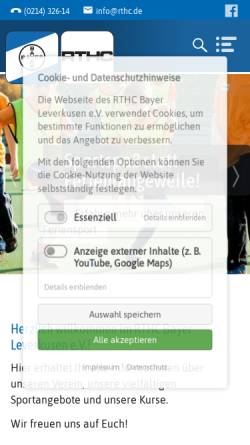 Vorschau der mobilen Webseite www.rthc.org, RTHC Bayer Leverkusen e.V.