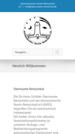 Vorschau der mobilen Webseite www.sternwarte-remscheid.de, Astronomischer Verein Remscheid e.V. (AVRS)