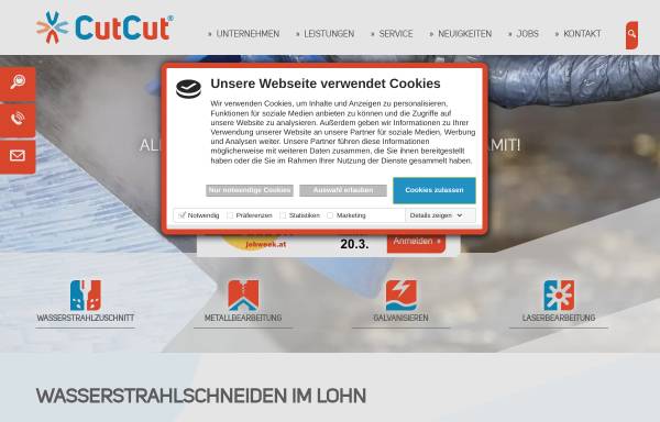 Vorschau von www.cutcut.at, CutCut Österreich GmbH – Wasserstrahlschneiden