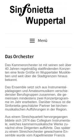 Vorschau der mobilen Webseite www.sinfonietta-wuppertal.de, Sinfonietta Wuppertal