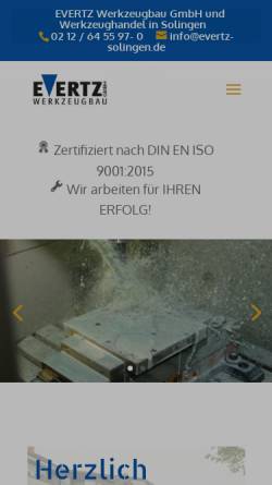 Vorschau der mobilen Webseite www.evertz-solingen.de, Evertz Werkzeugbau, Inh. Karl- Heinz Evertz