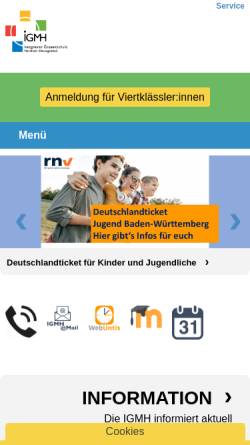 Vorschau der mobilen Webseite www.igmh.de, Integrierte Gesamtschule Mannheim-Herzogenried