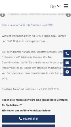 Vorschau der mobilen Webseite www.arn-ag.ch, Hans Arn
