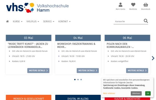 Vorschau von www.vhshamm.de, Volkshochschule Hamm