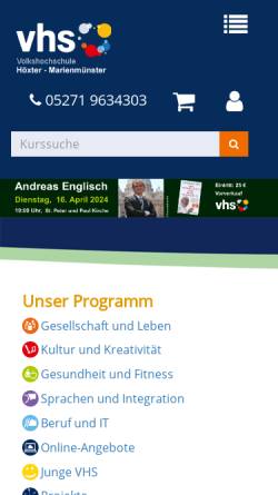 Vorschau der mobilen Webseite www.vhs-hoexter.de, Volkshochschule Höxter-Marienmünster