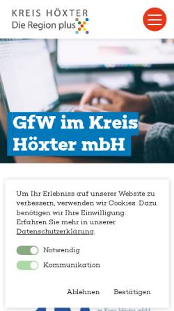 Vorschau der mobilen Webseite www.gfwhoexter.de, Gesellschaft für Wirtschaftsförderung im Kreis Höxter mbH (GFW)