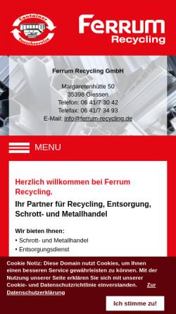 Vorschau der mobilen Webseite www.ferrum-recycling.de, Ferrum Recycling GmbH