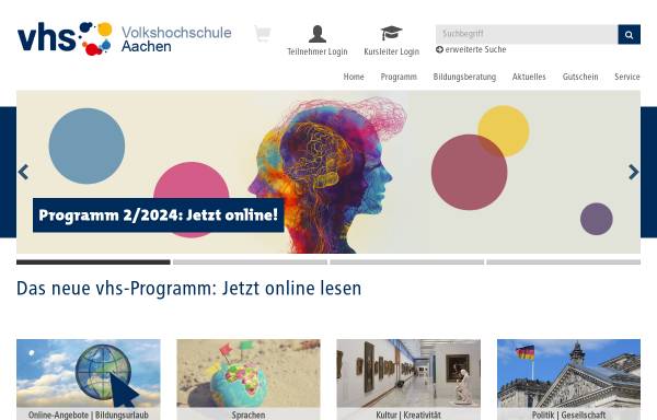 Vorschau von www.vhs-aachen.de, Volkshochschule Aachen