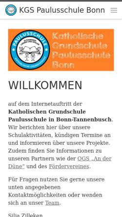 Vorschau der mobilen Webseite www.paulusschule-bonn.de, Katholische Grundschule Paulusschule Bonn