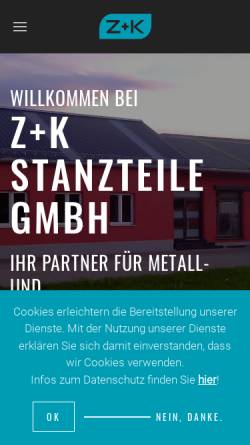 Vorschau der mobilen Webseite www.zuk-stanzteile.de, Z+K Stanzteile GmbH