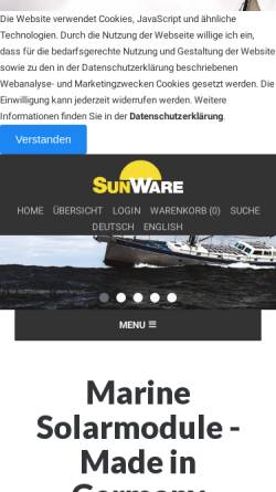 Vorschau der mobilen Webseite www.sunware.de, SunWare Home - Solarenergie für Boote