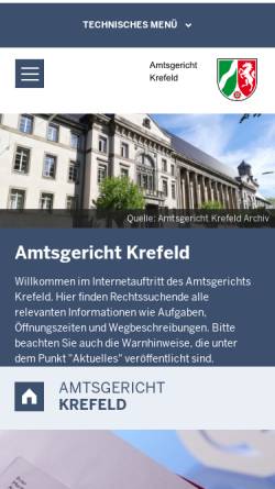 Vorschau der mobilen Webseite www.ag-krefeld.nrw.de, Amtsgericht Krefeld