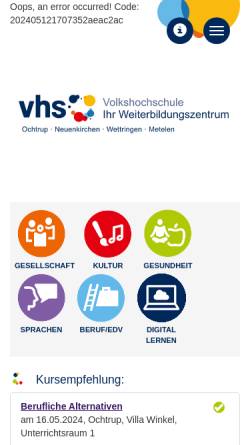 Vorschau der mobilen Webseite www.vhs-ochtrup.de, VHS-Zweckverband der Stadt Ochtrup und der Gemeinden Neuenkirchen, Wettringen und Metelen