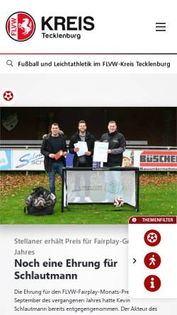 Vorschau der mobilen Webseite fussballkreis-tecklenburg.de, Fußballkreis Tecklenburg (FLVW Kreis 31)