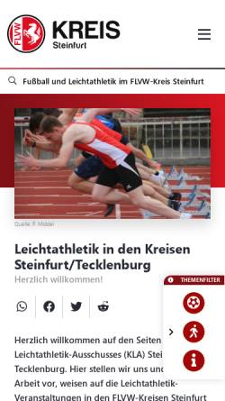 Vorschau der mobilen Webseite www.flvw-kla3031.de, Kreisleichtathletikausschuss der FLVW-Kreise Steinfurt/Tecklenburg