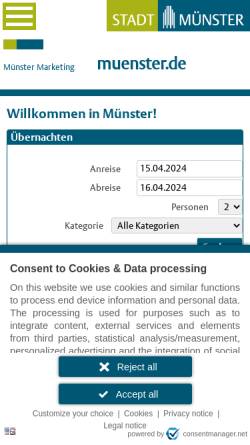 Vorschau der mobilen Webseite www.muenster.de, Münster Marketing